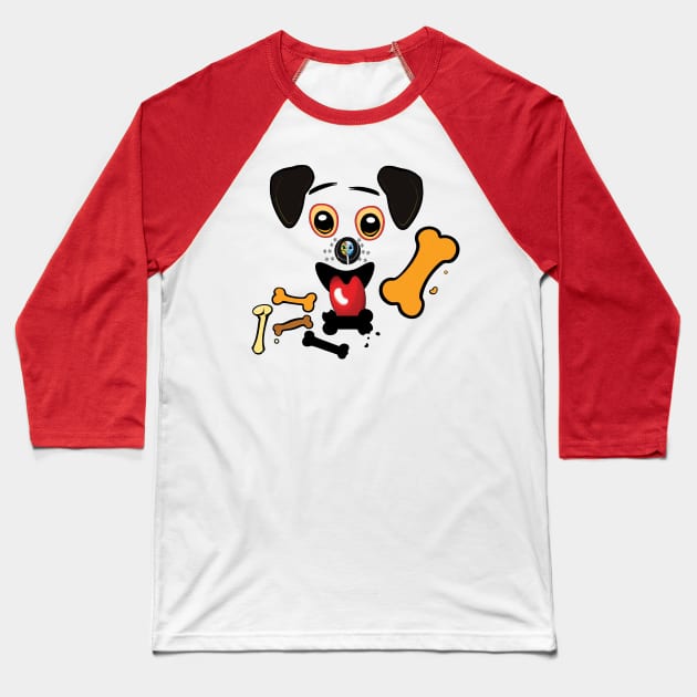 Cute Puppy Face and Dog Bones Baseball T-Shirt by Angelic Gangster